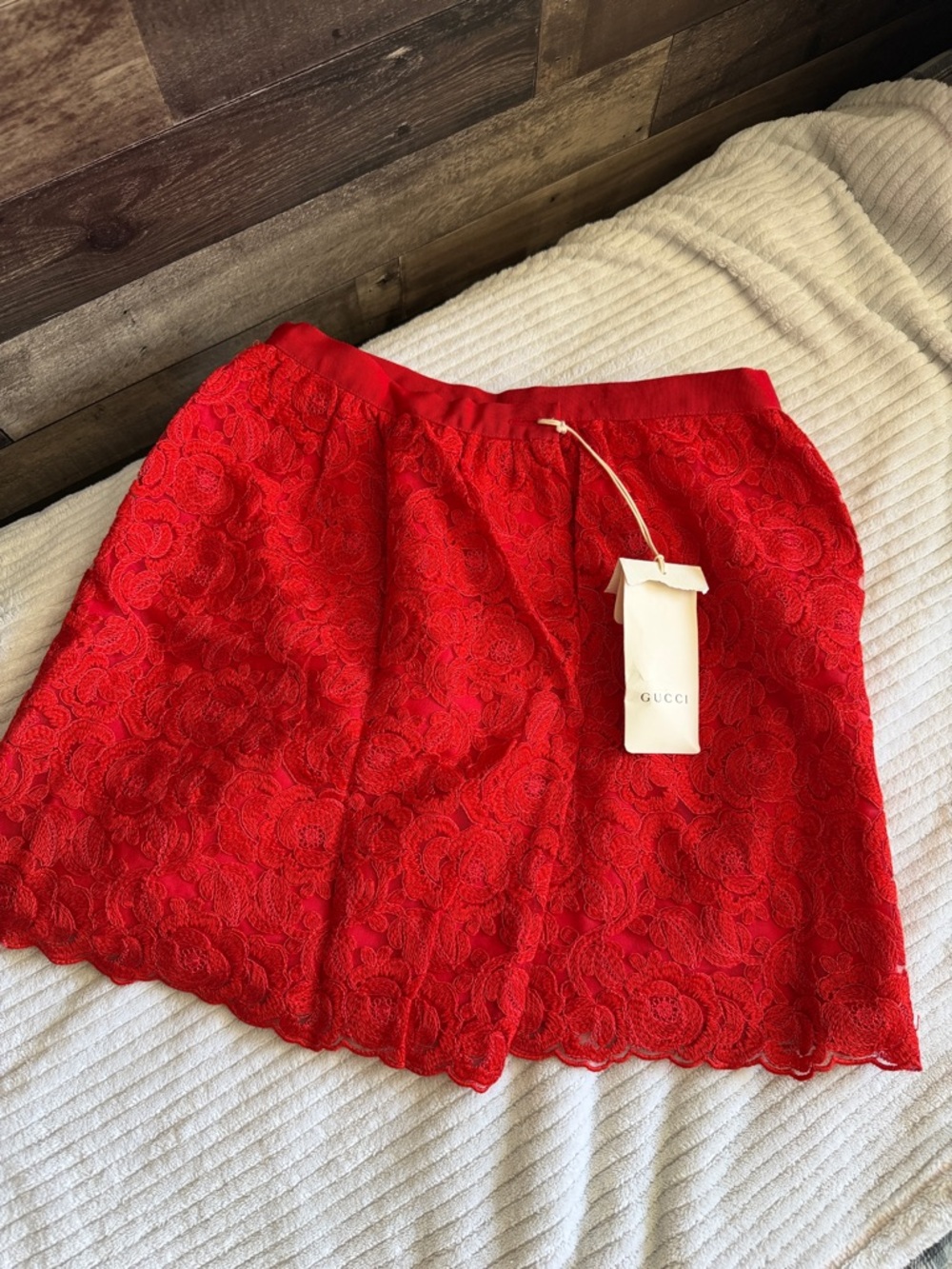 Gucci Wrap around Red Lace Mini Skirt